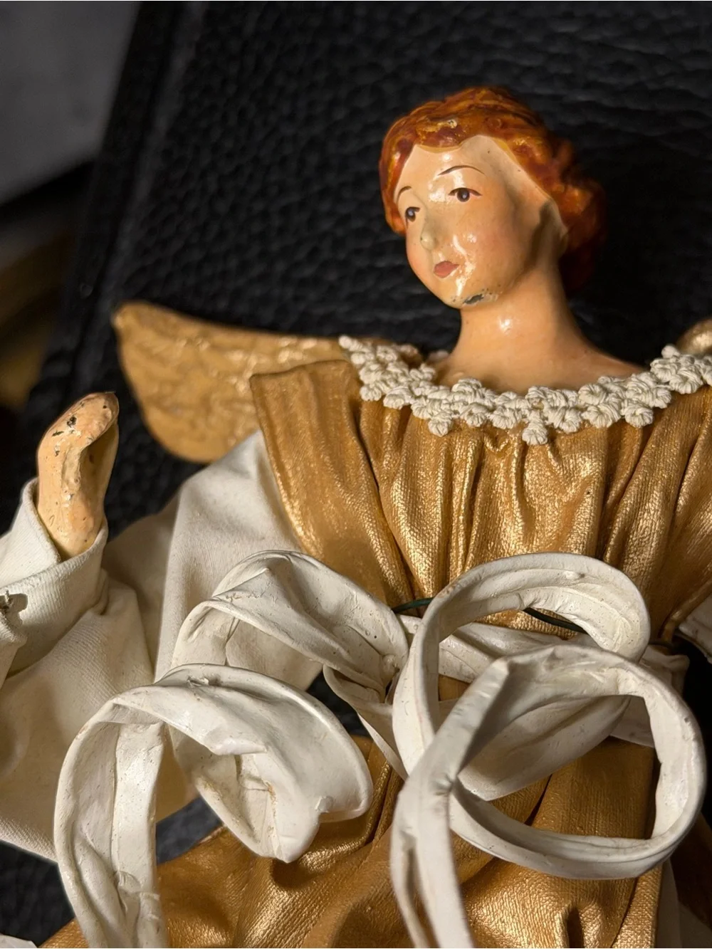 Vtg Pair Cartapesta Christmas Tree Topper Fabric Angel Mache Statue Italy